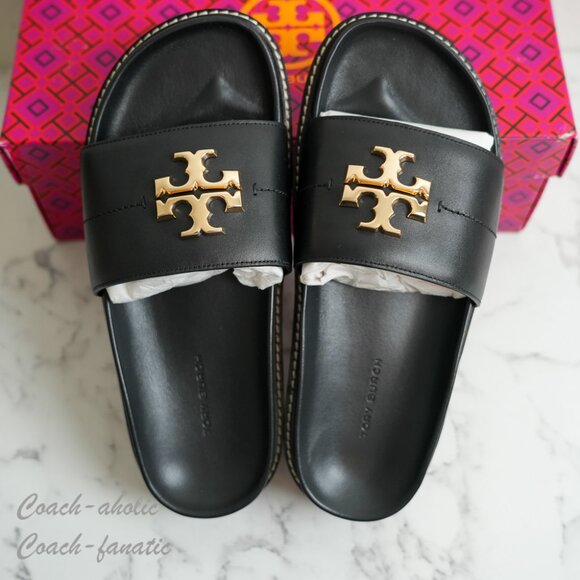 NIB Tory Burch Everly Anatomic Lug Nappa Leather Slide Sandal in Black - Picture 5 of 9
